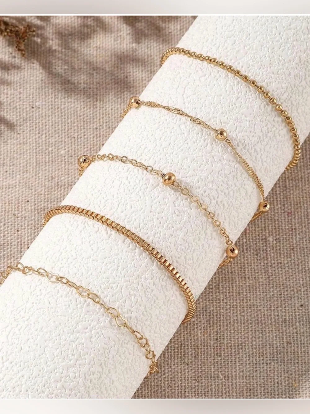 NWT~5pc 14K Gold Plated Stackable & Adjustable Bracelet Set